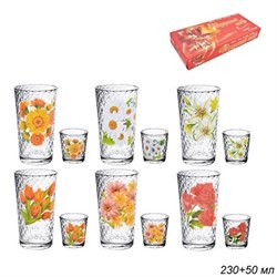 Набор 12 предметов Цветы микс (6 стаканов+6 стопок - фото 18673