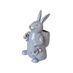 Статуэтка Кролик с корзиной серый 13х9х23 см - фото 36265