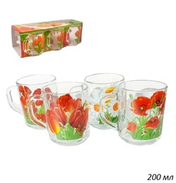 Кружка 1335 Цветы Новые микс 200 мл набор 6 штук 00014590 - фото 61296