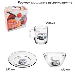 Набор 3 предмета Машины (кружка+салатник+тарелка) 00012854 - фото 61929