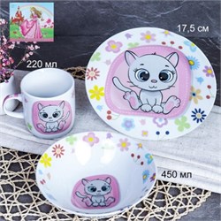 Набор посуды 3 предмета / C898# /уп 6/12/ Котик 00018026 - фото 64261