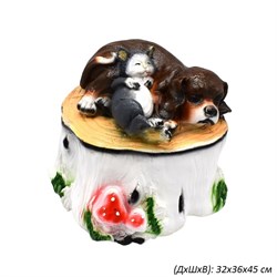 Собака с котом на пне 32х36х45 см 00019074