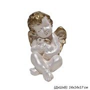 Ангел с зайчиком бело-золотой 14х14х17 см 00017216