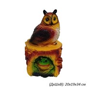 Сова на пне с лягушкой коричневая 20х19х34 см 00018870